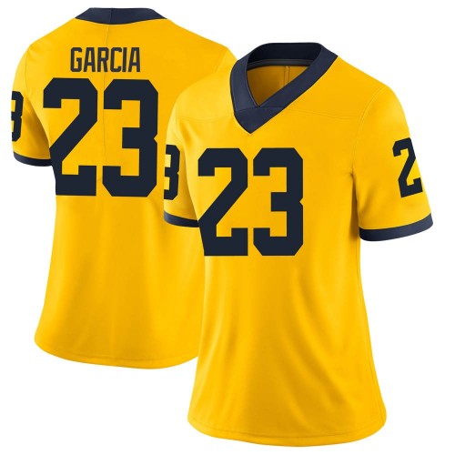 Gaige Garcia Michigan Wolverines Women's NCAA #23 Maize Limited Brand Jordan College Stitched Football Jersey HVO0454PX